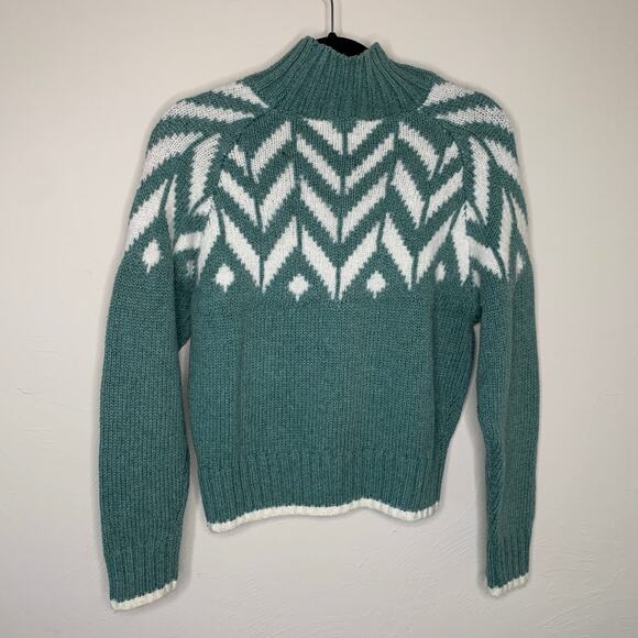 A New Day Green Fair Isle Sweater Mock Neck Sz XS Apres Ski - Picture 5 of 9